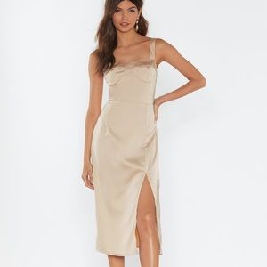 nasty gal satin bustier slit detail midi dress